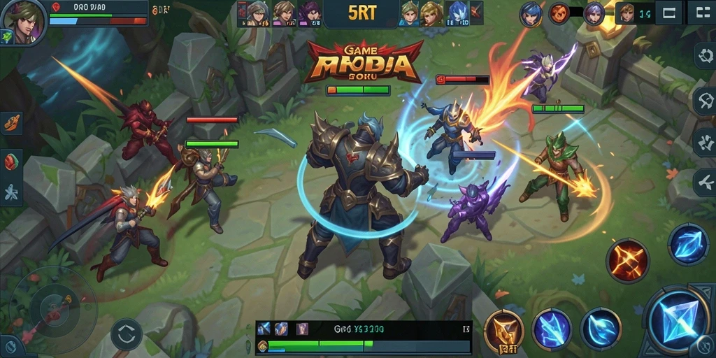 Tampilan gameplay MOBA yang mendebarkan di 5RT.