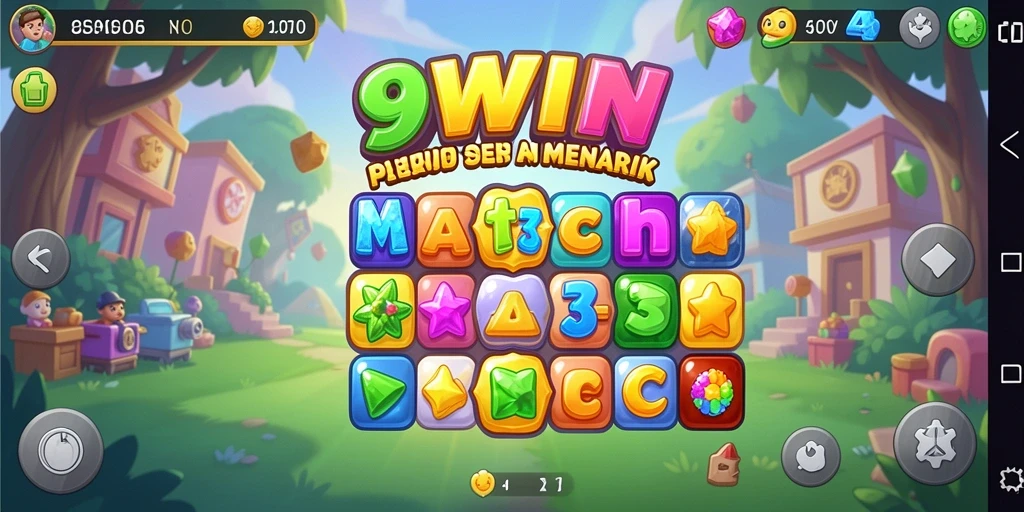 Screenshot permainan 9WIN menampilkan aksi mencocokkan permata yang seru.