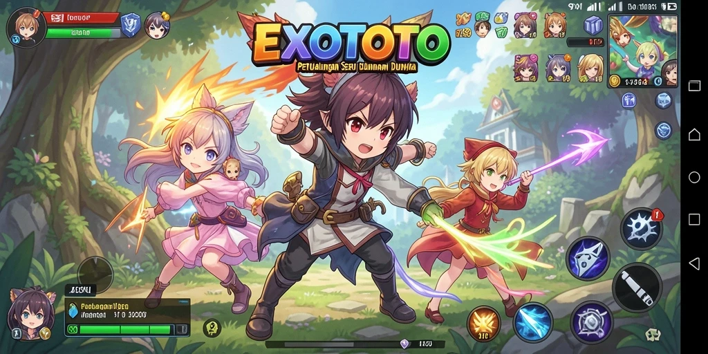 Tampilan gameplay EXOTOTO yang menarik dengan karakter Anime.
