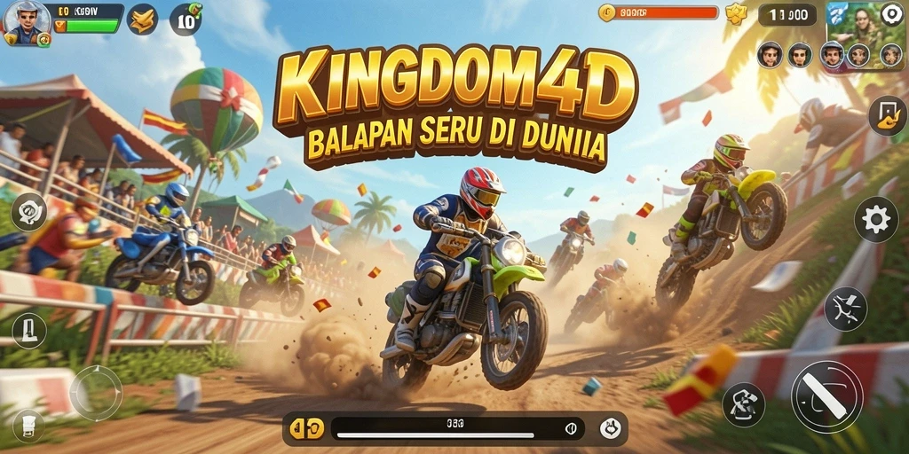 Screenshot gameplay KINGDOM4D menunjukkan aksi balapan yang mendebarkan.