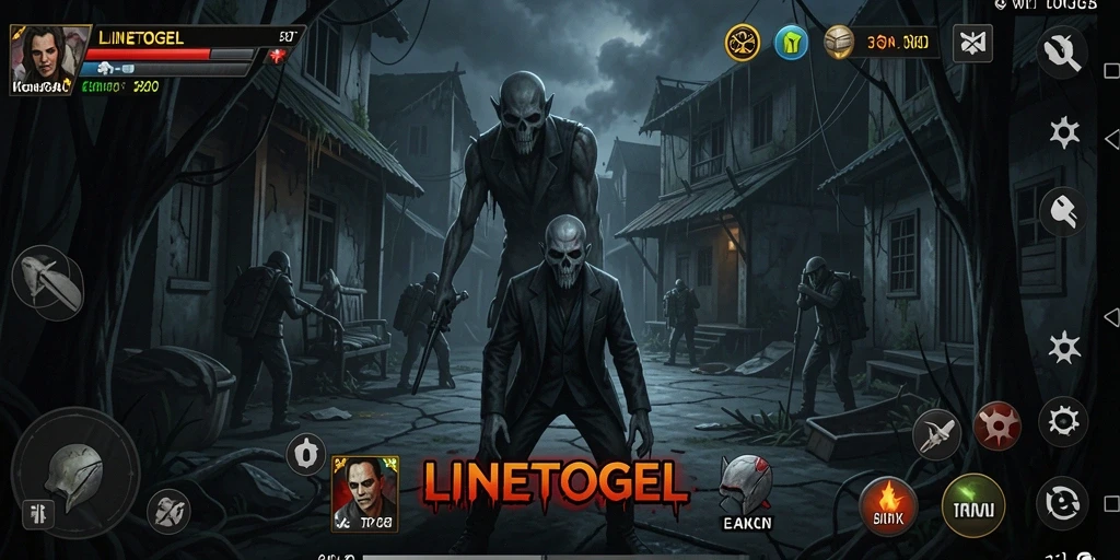 Tampilan gameplay menegangkan di dalam LINETOGEL dengan suasana horor yang kental.