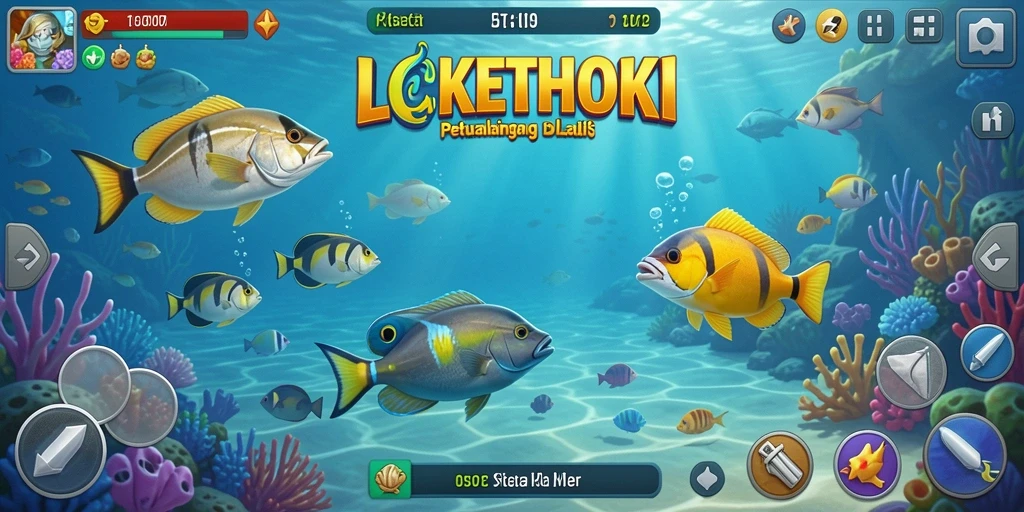 Tampilan gameplay LOKETHOKI yang menyenangkan saat memancing di laut.