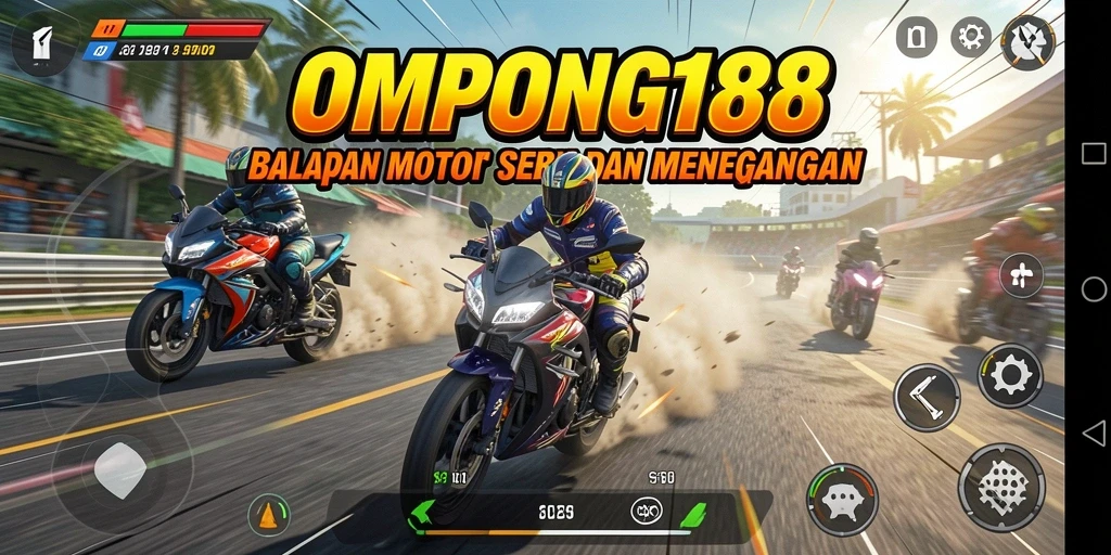 Screenshot OMPONG188 menampilkan aksi balapan motor yang mendebarkan.