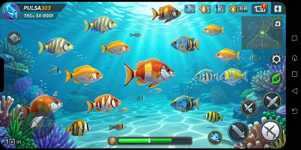 Gameplay menembak ikan yang menarik dan penuh warna.