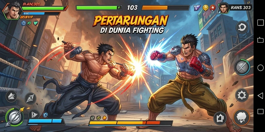 Tangkapan layar gameplay <strong>RANS303</strong> menunjukkan aksi pertarungan yang intens.