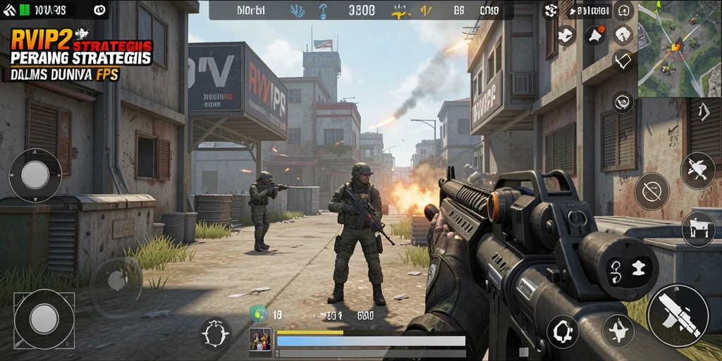 Tampilan aksi seru dalam gameplay FPS RVIP2.