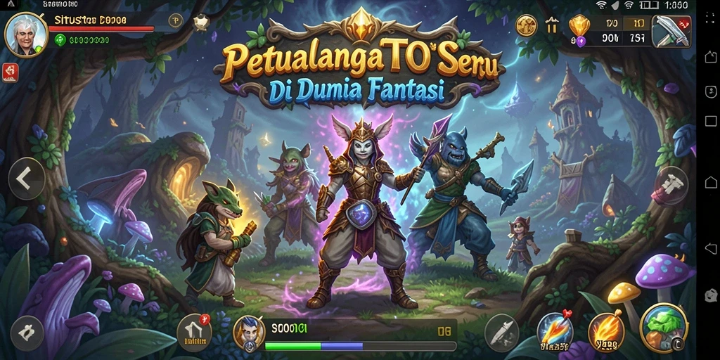 Screenshot menampilkan karakter menjelajahi dunia fantasi yang memukau.