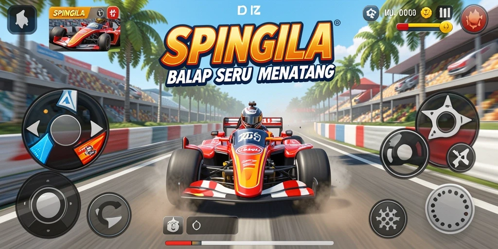 Gameplay seru SPINGILA saat balapan di lintasan menantang.